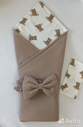 Конверт плед на выписку с бантом