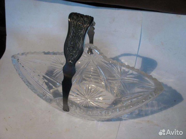 Салатница Ладья СССР Конфетница хрусталь мельхиор