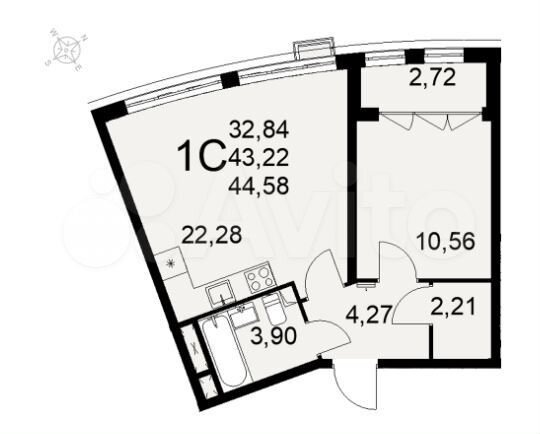 1-к. квартира, 45 м², 9/16 эт.
