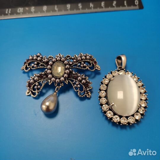 Большой Кулон Готика винтаж вставка стекло