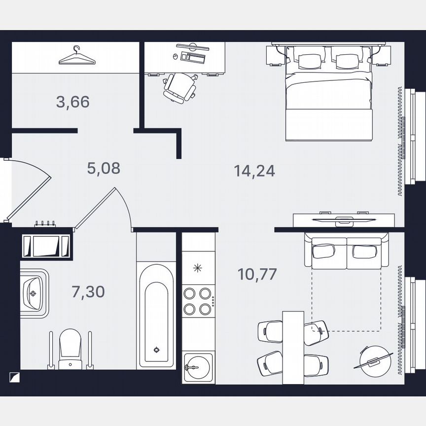 1-к. апартаменты, 41,1 м², 13/24 эт.