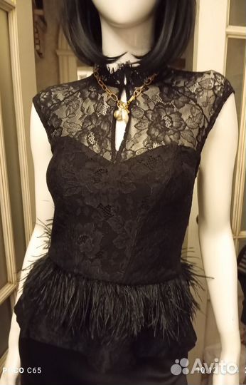 Love republic топ из гипюра с перьями, 42