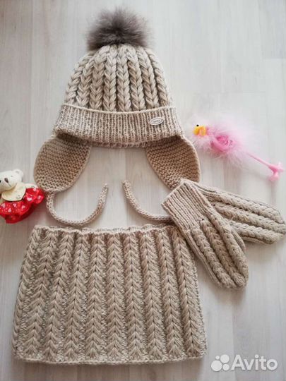 Зимний комплект (шапка+снуд +варежки)