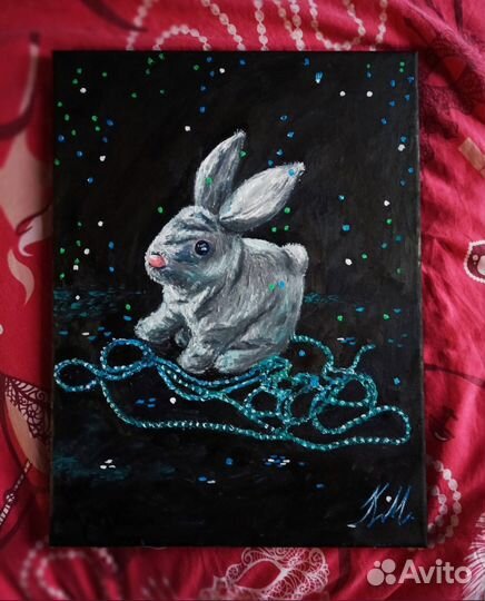 Картина маслом на холсте Новогодний кролик