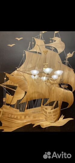 Картина Парусный Фрегат из соломки 1970-80 гг