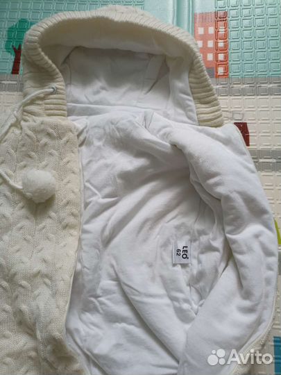 Конверт вязаный утепленный на выписку размер 62