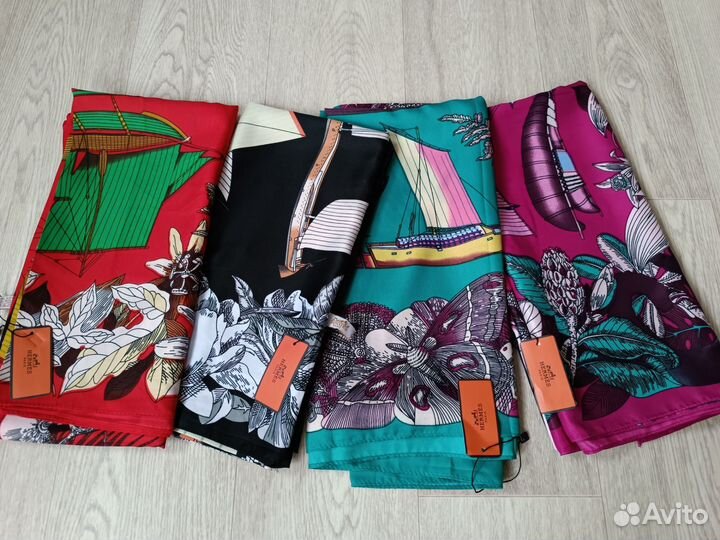 Платок Шаль Hermes Красный Шелк