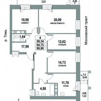 4-к. квартира, 99,8 м², 16/22 эт.