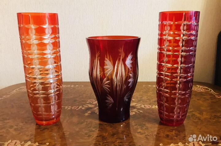 Вазы красный хрусталь СССР