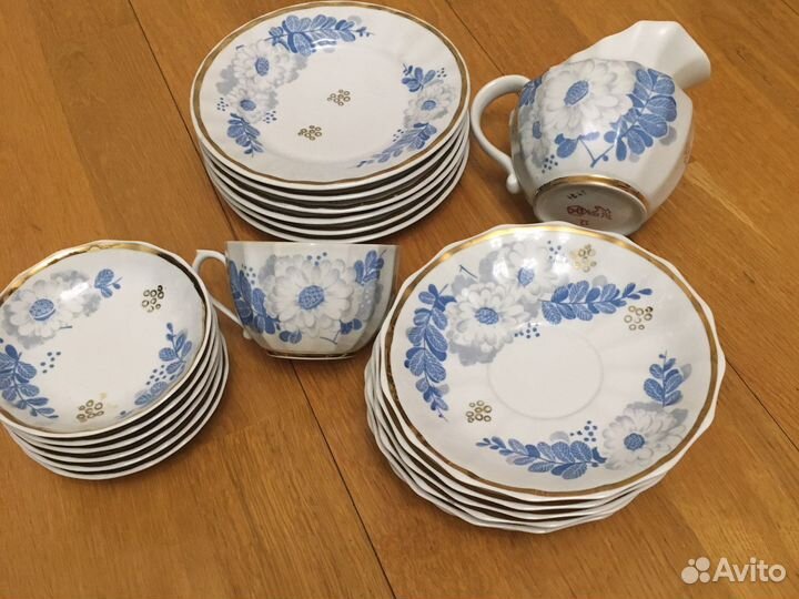 Чайный сервиз Вербилки СССР, Голубые цветы