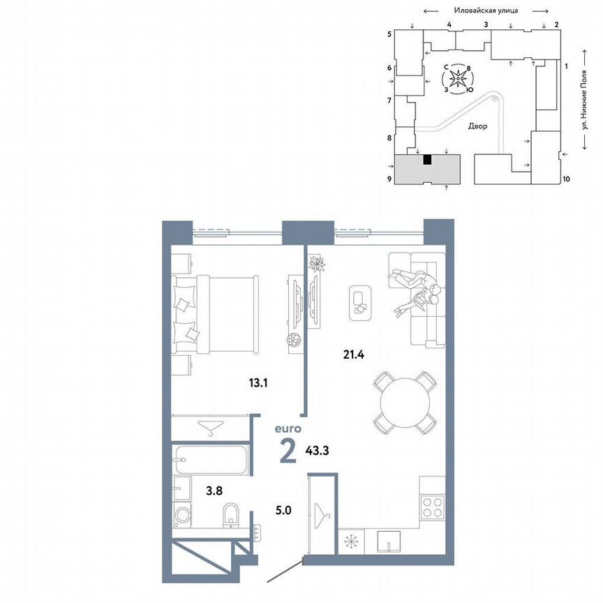 1-к. квартира, 43,3 м², 30/38 эт.