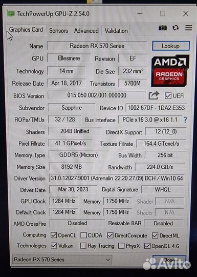 Видеокарта rx 570 8gb sapphire