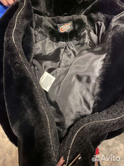 Шуба из экомеха с капюшоном