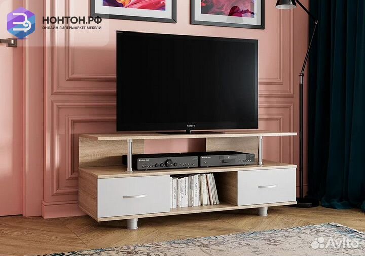 Тумба TV-А дуб сонома светлый / белая шагрень