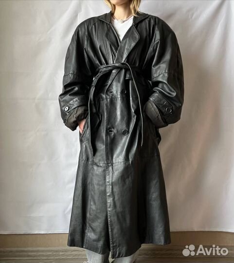 Винтажный кожаный тренчкот