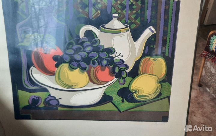 Цветная линогравюра, Натюрморт с яблоками