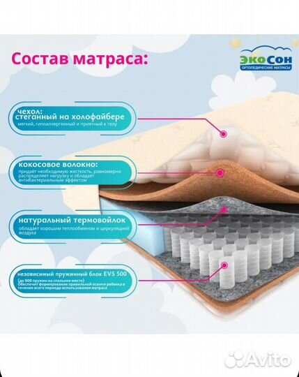 Матрас ортопедический детский Экосон 60 120