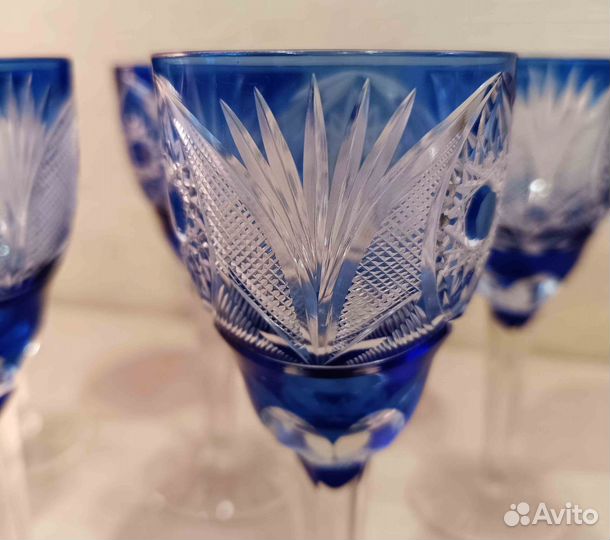 Рюмки кобальтовые алмазные грани с хранения