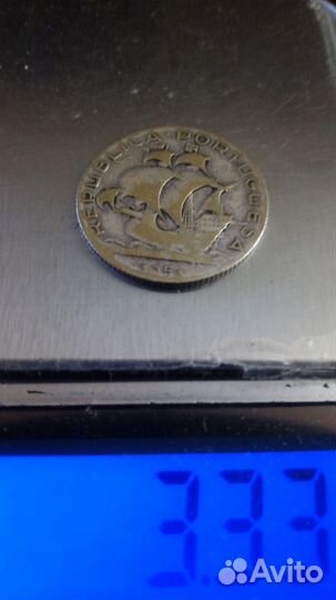 Монета старая португалия(каравелла) 1951г.серебро