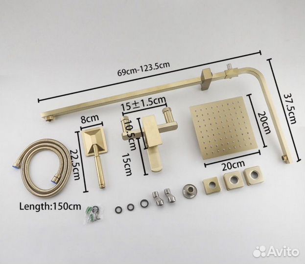 Душевая система матовое золото 3в1