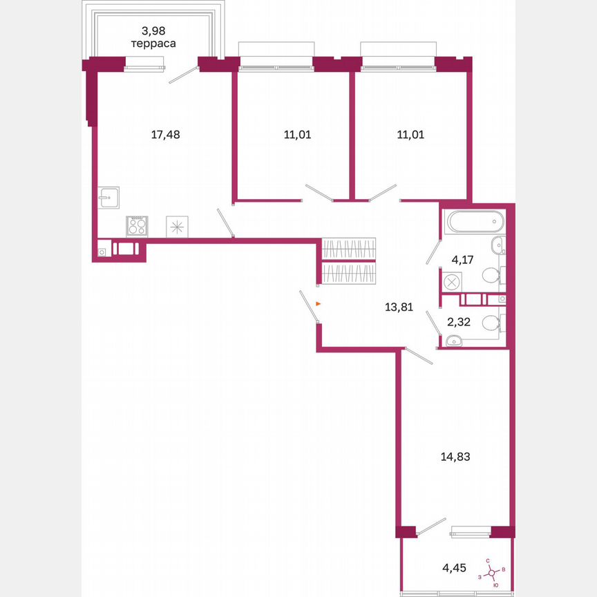 3-к. квартира, 78,1 м², 10/10 эт.