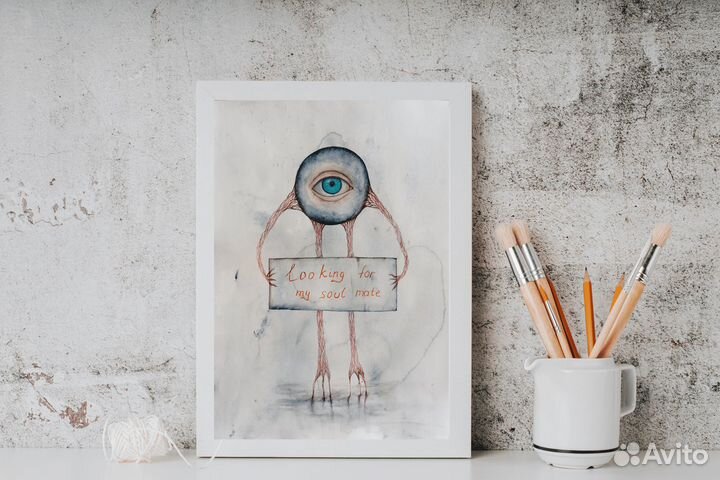 Картина акварелью. Акварель. Персонаж фэнтези глаз