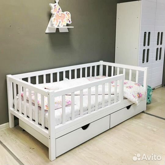 Кроватка сингл из массива высокий борт от 2х лет