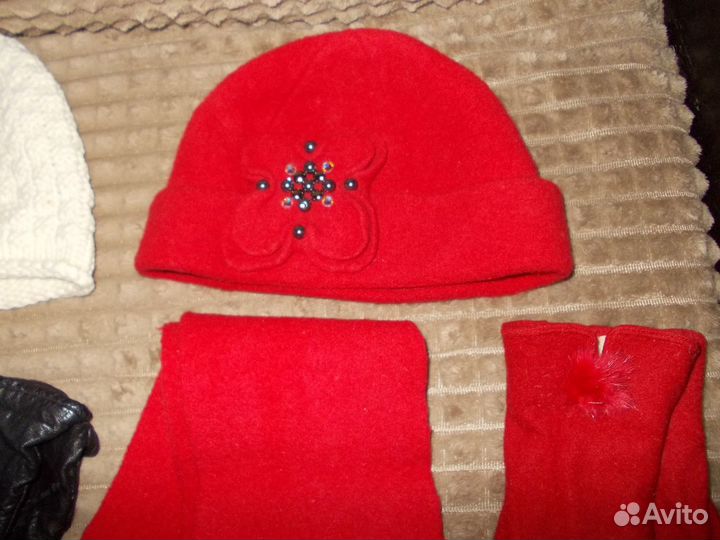 Женские шапки, шарфы, перчатки-есть натур. кожа