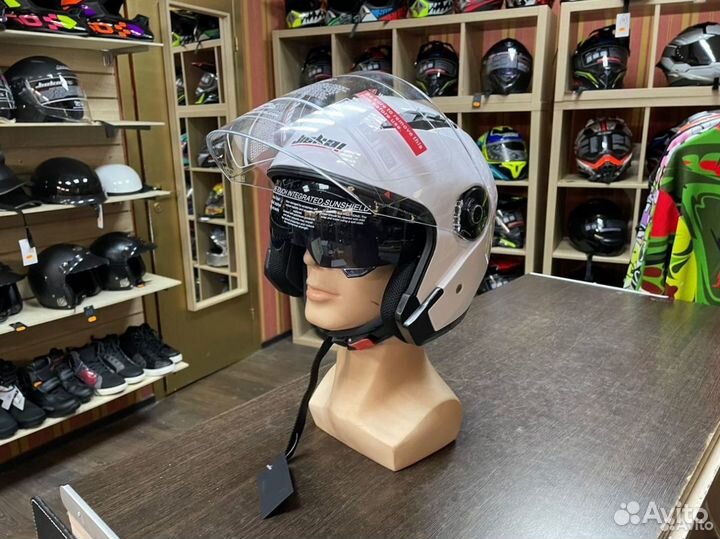Открытый шлем с очками White для мото