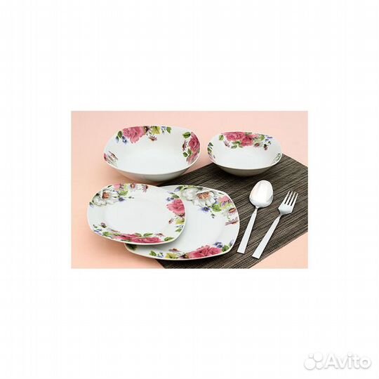 Набор столовый 19 пр. квадратные тарелки Пион, фар