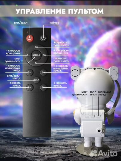 Ночник зведное небо Космонавт детский