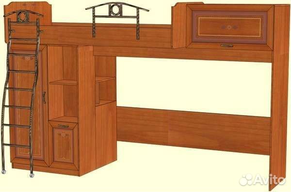 Двухъярусная кровать, стол, шкаф и комод