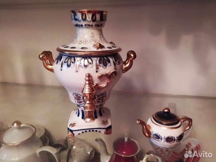 Самовар фарфоровый Гжель