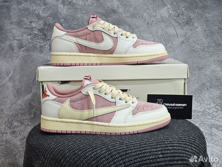 Кроссовки Travis Scott x Air Jordan 1 Low Shy Pink