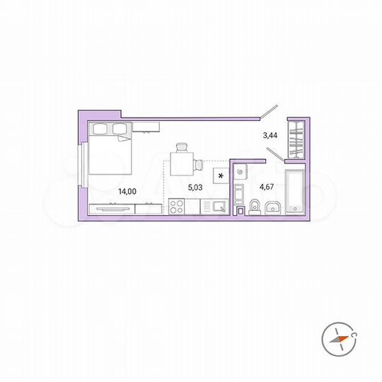 1-к. квартира, 27,1 м², 1/9 эт.