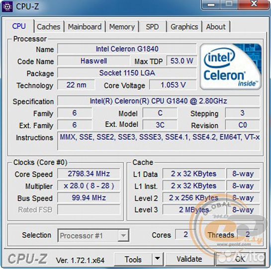 Intel Celeron G1840 (Haswell) 2,8ггц LGA1150