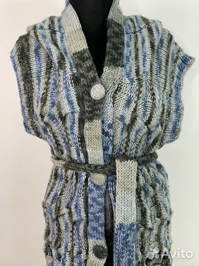 Кардиган длинный женский теплый голубой