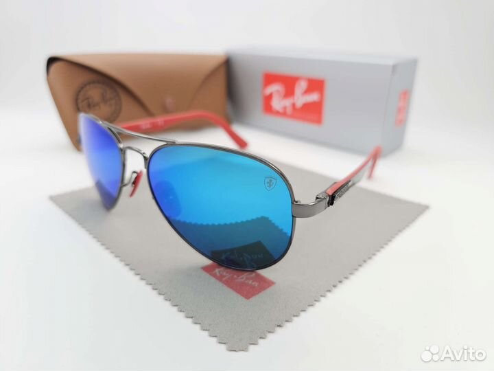 Очки Ray Ban Aviator Ferrari 8313 Синие Зеркальные