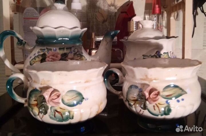 Сервиз СССР фарфор с лепниной перламутр 5предметов