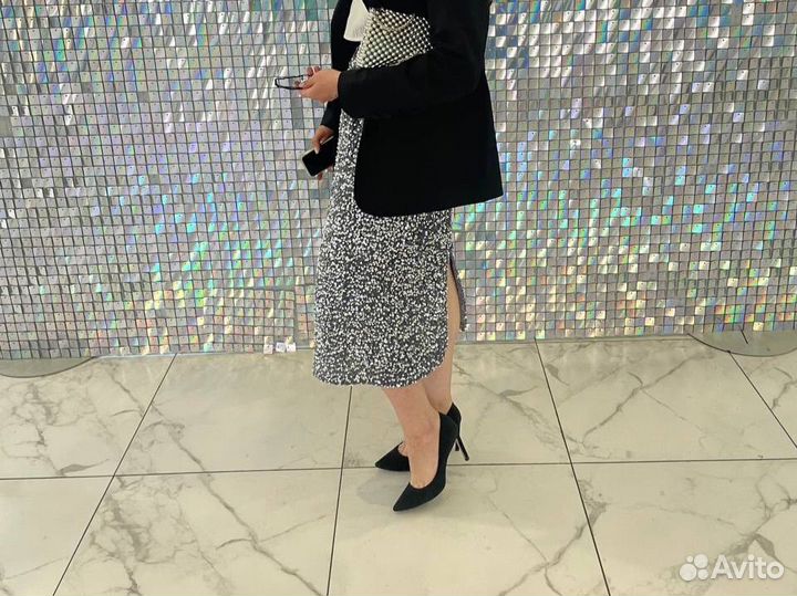 Юбка с пайетками серебристая