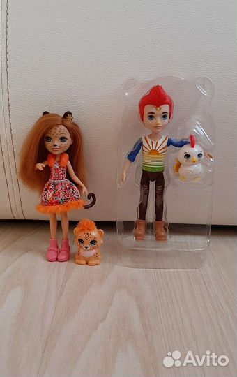 Куклы enchantimals петух, леопард, павлин