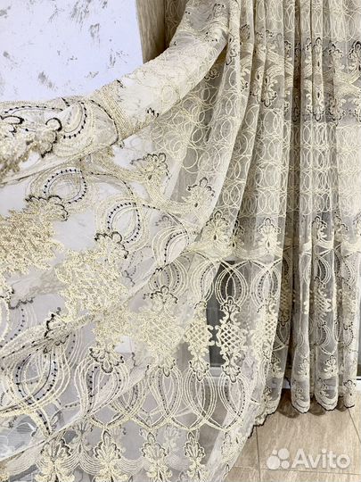 Тюль корд новый 5 и 7 метров золотистый с венги