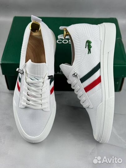 Мужские кеды Lacoste летние белые 2.0