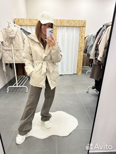 Куртка женская весенняя с поясом стеганая