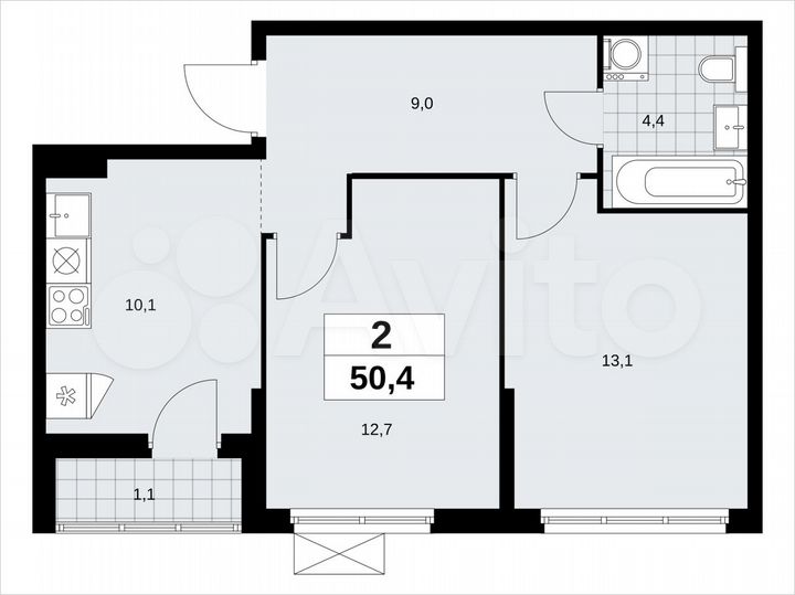 2-к. квартира, 50,4 м², 10/11 эт.