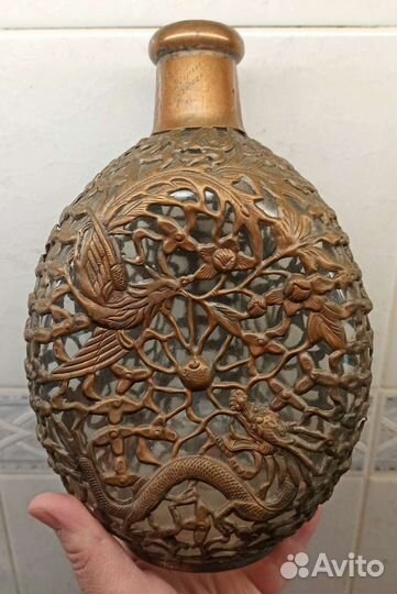 Бутылка, графин, штоф в латунной оплетке, Китай