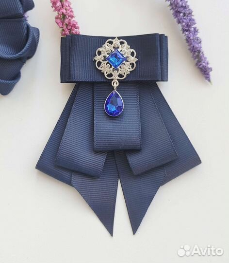 Галстук брошь и банты к школьной форме Синий цвет