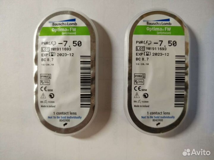 Линзы контактные Optima fw -7,50 bc 8,7