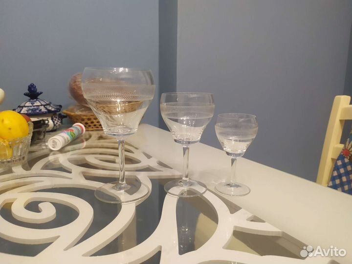 Фужеры, рюмки тонкое стекло, травление Мальцов