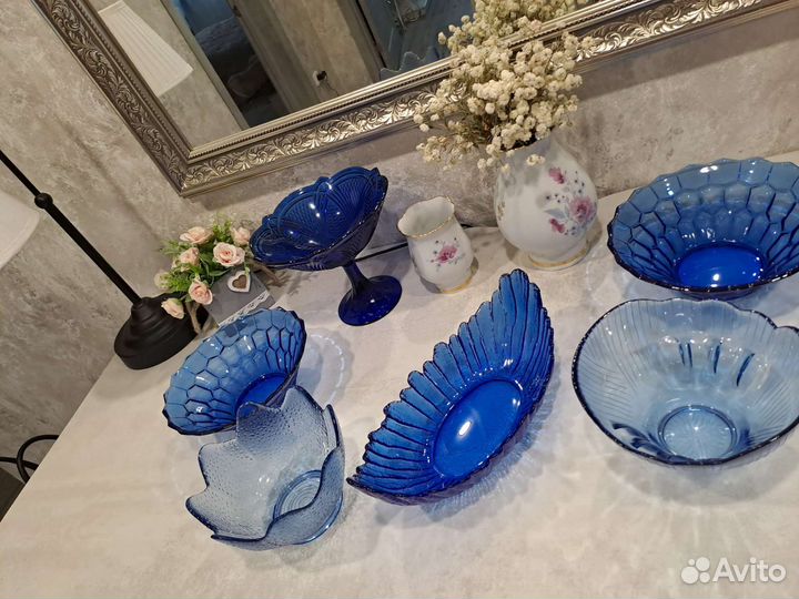 Вазы,салатницы СССР Кобальт,цветное стекло